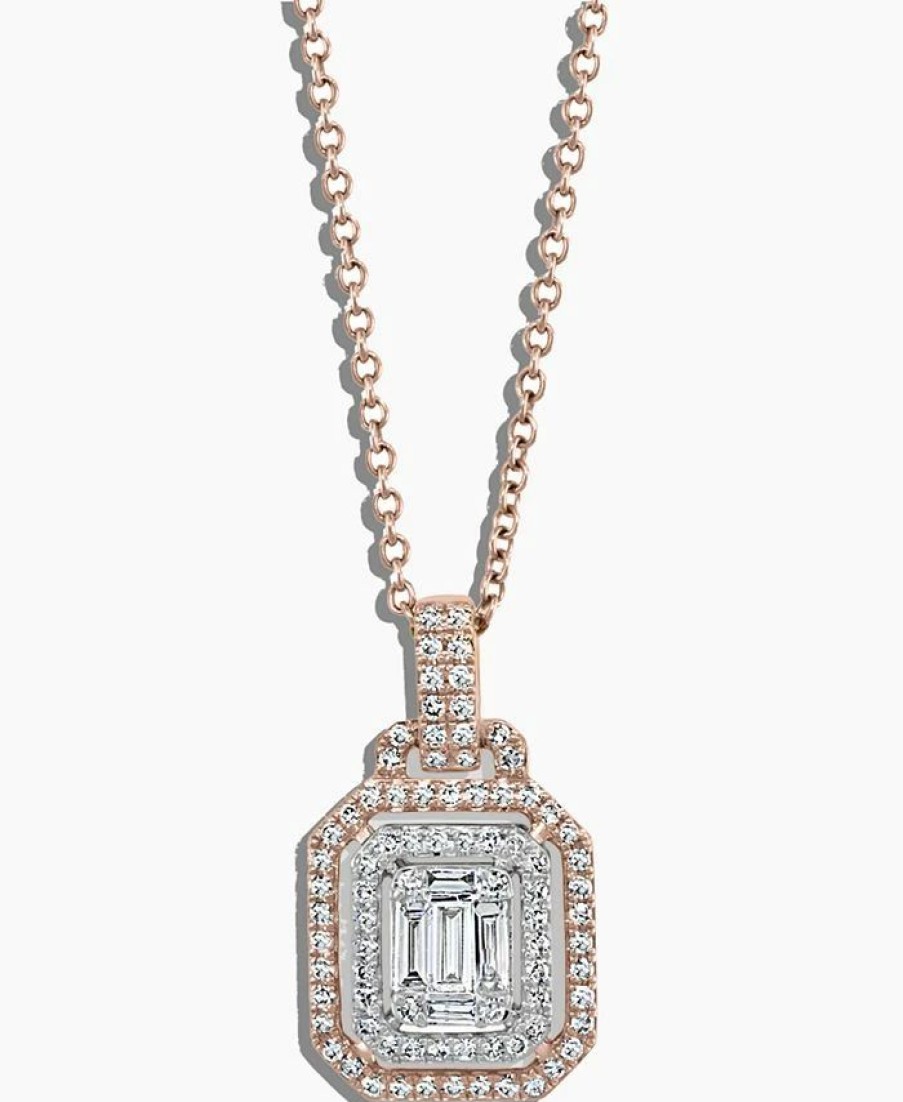 Best * Effy Collection Diamond Halo 18 Pendant Necklace (3/8 Ct. T.W.) In 14K Rose Gold & White Gold Rose & White Gold