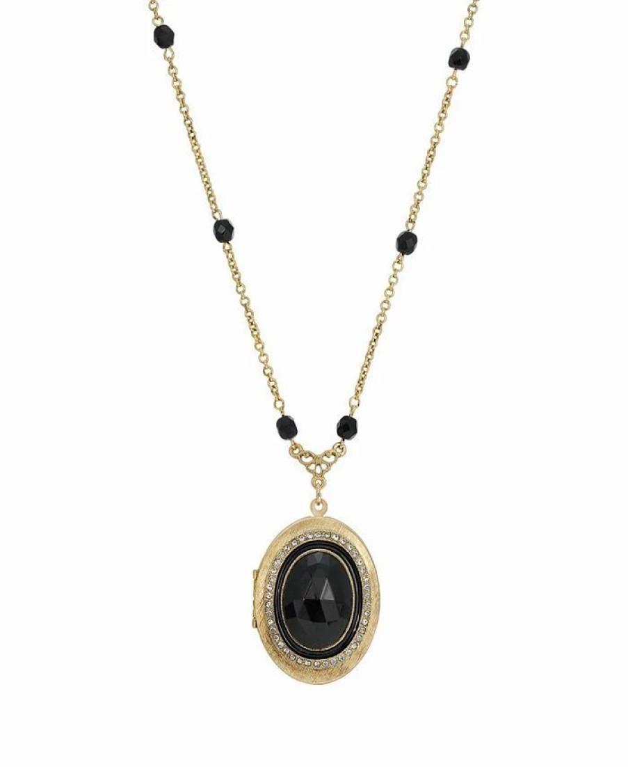 New * 2028 Gold-Tone Oval Locket Necklace Black