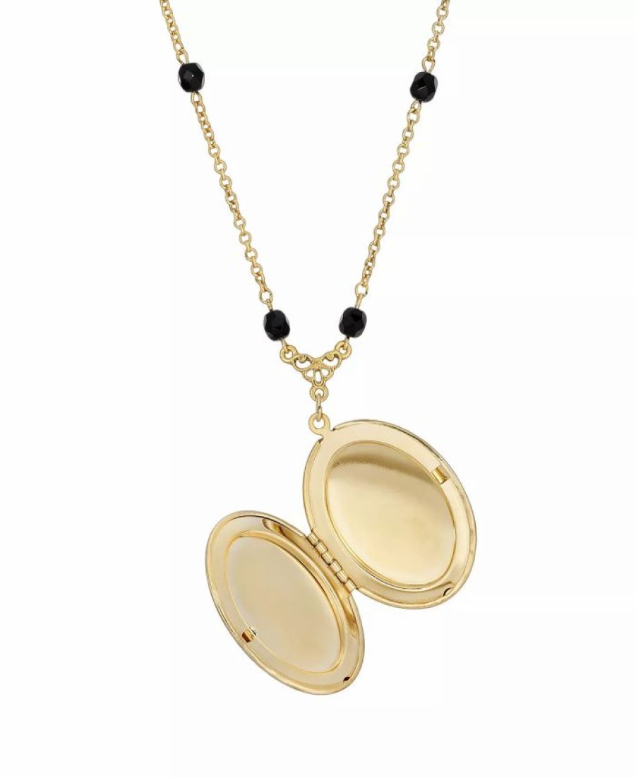 New * 2028 Gold-Tone Oval Locket Necklace Black