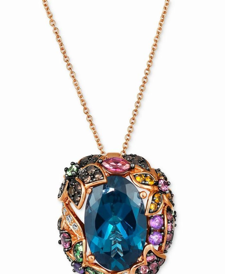 Hot * Le Vian Multi-Gemstone (7 Ct. T.W.) & Nude Diamond (1/10 Ct. T.W.) Floral 20 Adjustable Pendant Necklace In 14K Rose Gold Blue Topaz