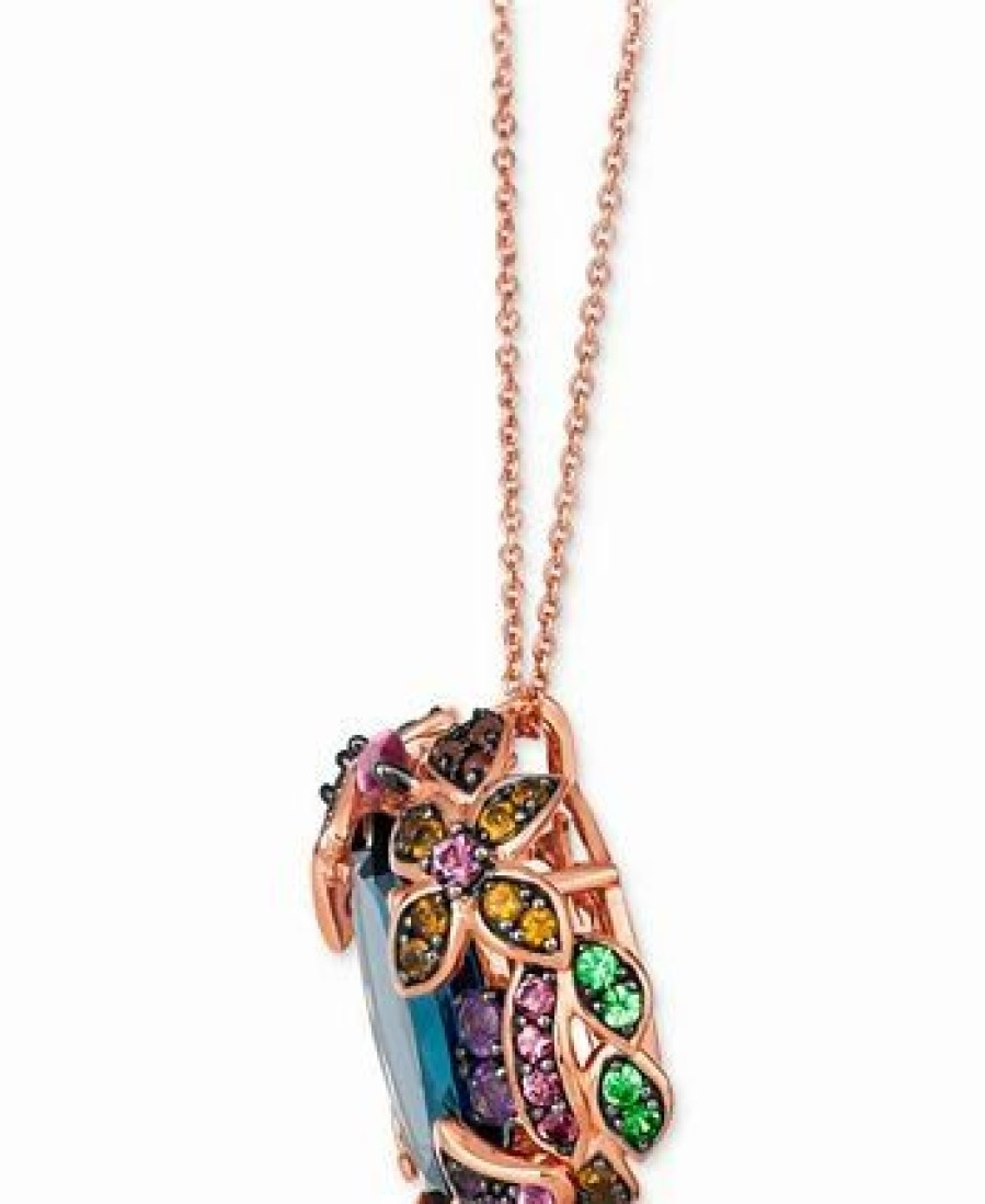 Hot * Le Vian Multi-Gemstone (7 Ct. T.W.) & Nude Diamond (1/10 Ct. T.W.) Floral 20 Adjustable Pendant Necklace In 14K Rose Gold Blue Topaz