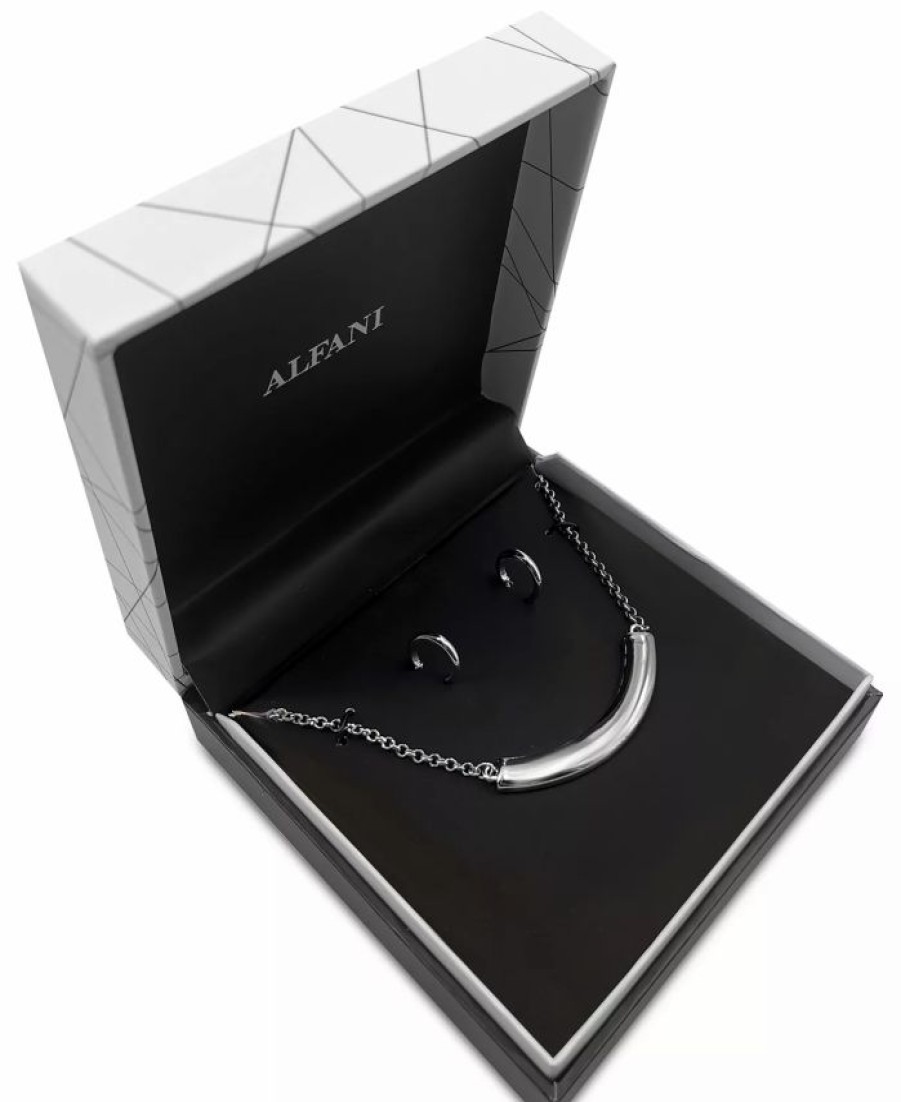 Best * Alfani Silver-Tone Curved Bar Statement Necklace & C-Hoop Earrings Set, Created For Macy'S Black