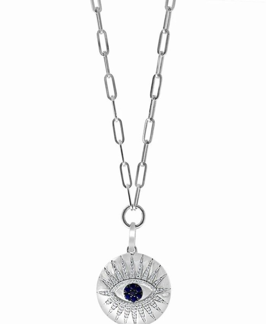 Hot * Effy Collection Sapphire (1/5 Ct. T.W.) & Diamond (3/8 Ct. T.W.) Evil Eye 16 Pendant Necklace In Sterling Silver Sapphire