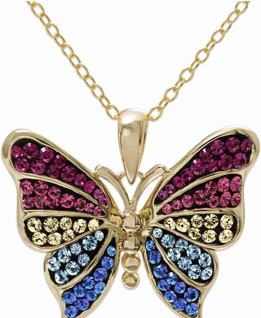 New * Giani Bernini Crystal Butterfly 18 Pendant Necklace In 14K Gold-Plated Sterling Silver, Created For Macy'S Multi