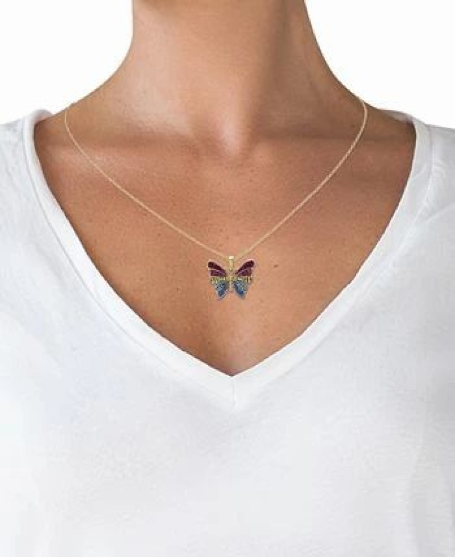 New * Giani Bernini Crystal Butterfly 18 Pendant Necklace In 14K Gold-Plated Sterling Silver, Created For Macy'S Multi