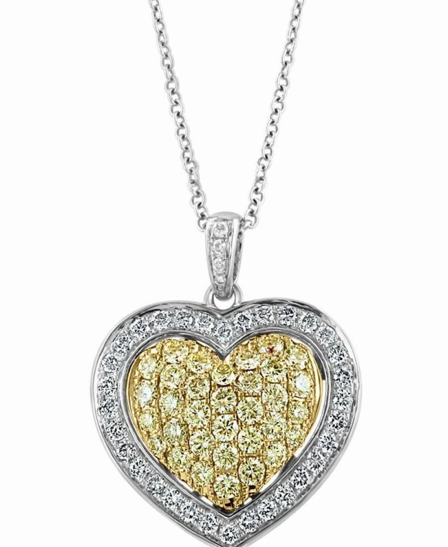 Hot * Effy Collection Yellow Diamond (3/4 Ct. T.W.) & White Diamond (3/8 Ct. T.W.) Heart Halo 18 Pendant Necklace In 14K Two-Tone Gold Two-Tone