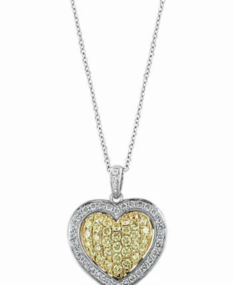 Hot * Effy Collection Yellow Diamond (3/4 Ct. T.W.) & White Diamond (3/8 Ct. T.W.) Heart Halo 18 Pendant Necklace In 14K Two-Tone Gold Two-Tone