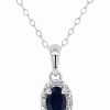 New * Macy'S Sapphire (5/8 Ct. T.W.) And Diamond Accent Pendant Necklace In Sterling Silver Sapphire