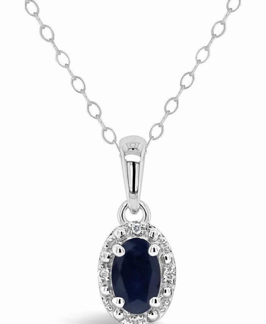 New * Macy'S Sapphire (5/8 Ct. T.W.) And Diamond Accent Pendant Necklace In Sterling Silver Sapphire