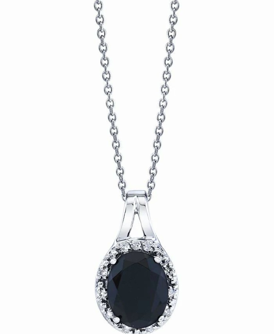 Online * Macy'S Onyx & Diamond (1/10 Ct. T.W.) Halo 18 Pendant Necklace In Sterling Silver Sterling Silver