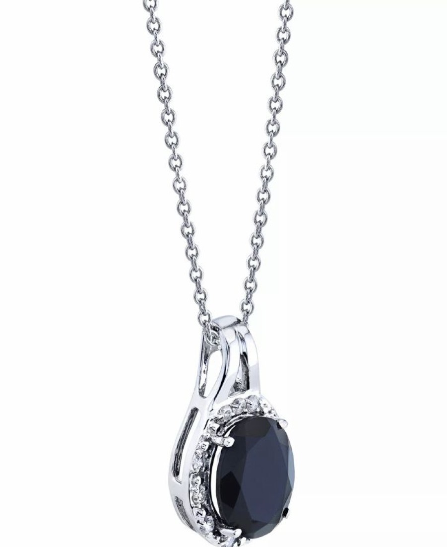 Online * Macy'S Onyx & Diamond (1/10 Ct. T.W.) Halo 18 Pendant Necklace In Sterling Silver Sterling Silver