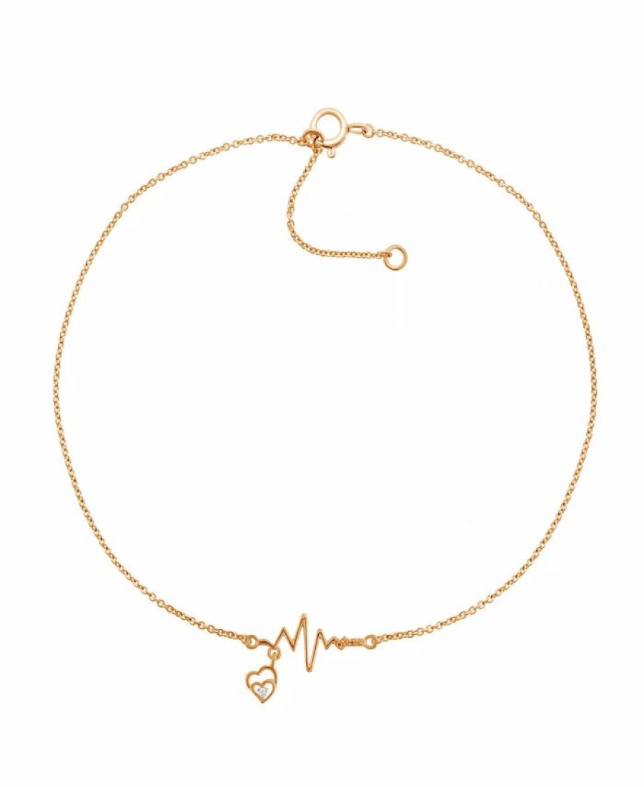 New * Macy'S Diamond Accent Heartbeat Anklet In 14K Rose Gold-Plated Sterling Silver, 9 + 1 Extender 14K Rose Gold-Plated Sterling Silver