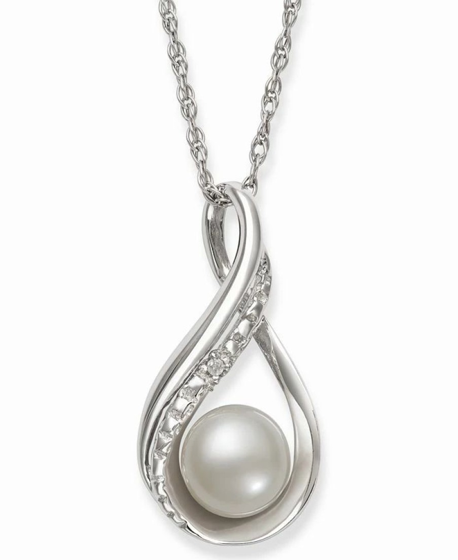 Best * Macy'S Cultured Freshwater Pearl (6-7 Mm) And Diamond Accent Pendant In Sterling Silver White