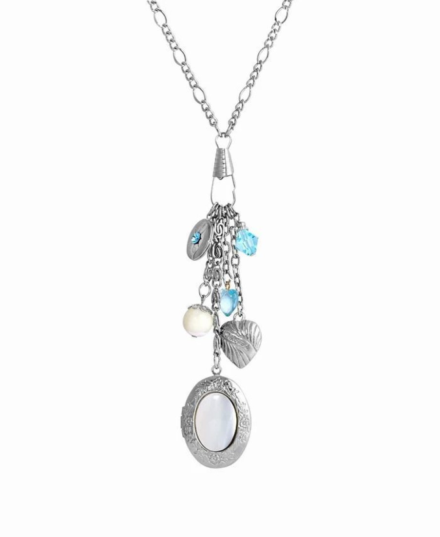 New * 2028 Silver-Tone Mother Of Pearl Charm Necklace White