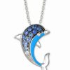 Best * Le Vian Denim Ombre (1/5 Ct. T.W.) & White Sapphire Accent Dolphin Blue Enamel Pendant Necklace In 14K White Gold, 18 + 2 Extender No Color