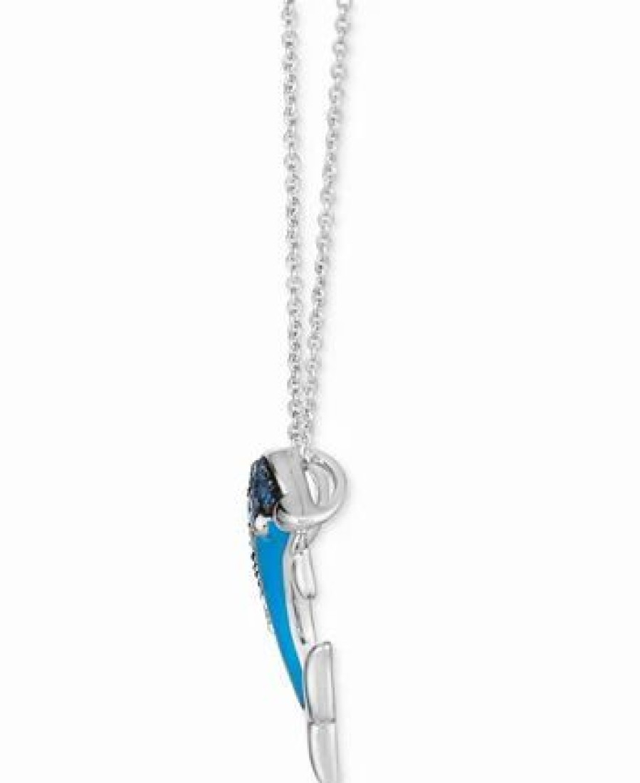 Best * Le Vian Denim Ombre (1/5 Ct. T.W.) & White Sapphire Accent Dolphin Blue Enamel Pendant Necklace In 14K White Gold, 18 + 2 Extender No Color