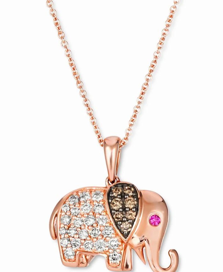 Hot * Le Vian Diamond (3/8 Ct. T.W.) & Ruby Accent Elephant 18 Pendant Necklace In 14K Rose Gold Rose Gold