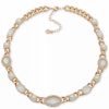 Best * Anne Klein Gold-Tone Imitation Pearl Link Collar Necklace, 16 + 3 Extender Crystal