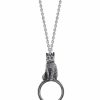 New * 2028 Pewter Cat Magnifying Glass Pendant Necklace 30 Pewter