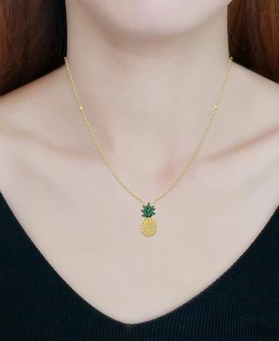 Clearance * Giani Bernini Cubic Zirconia Pineapple Pendant Necklace In 18K Gold-Plated Sterling Silver, 16 + 2 Extender, Created For Macy'S Green & Yellow Cz