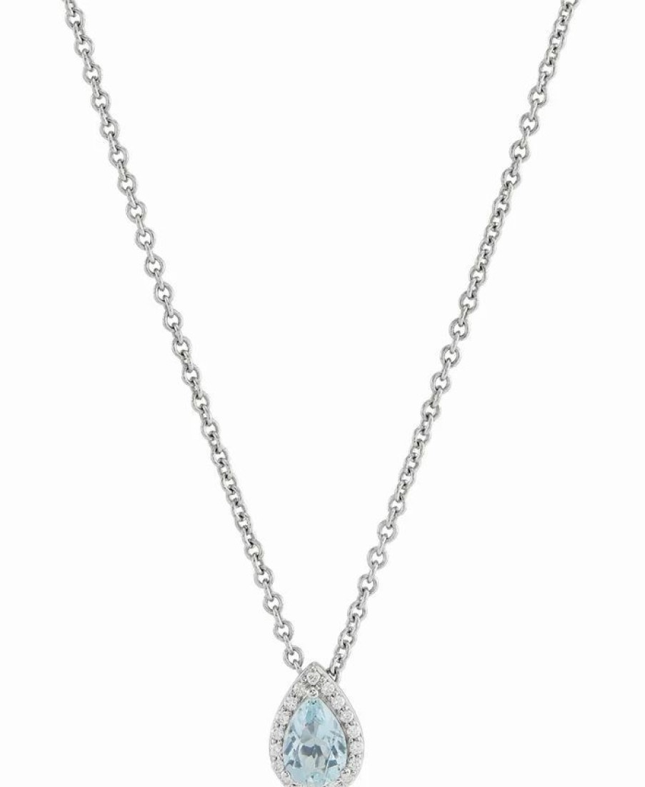 Online * Macy'S Aquamarine (5/8 Ct. T.W.) & Diamond (1/10 Ct. T.W.) Halo 20 Pendant Necklace In 14K White Gold Aquamarine