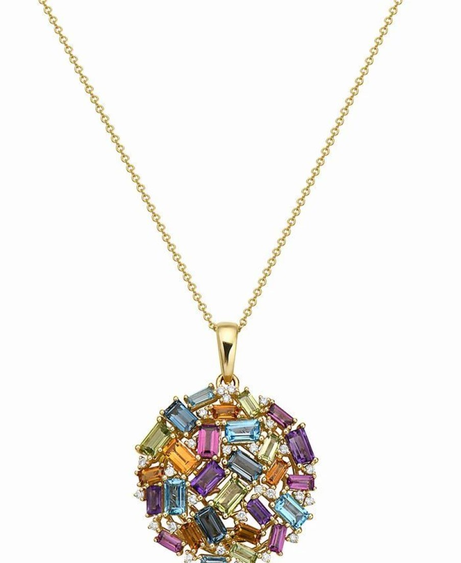 Hot * Effy Collection Multi-Gemstone (5-3/8 Ct. T.W.) & Diamond (1/4 Ct. T.W.) Circle Cluster 18 Pendant Necklace In 14K Gold Multi