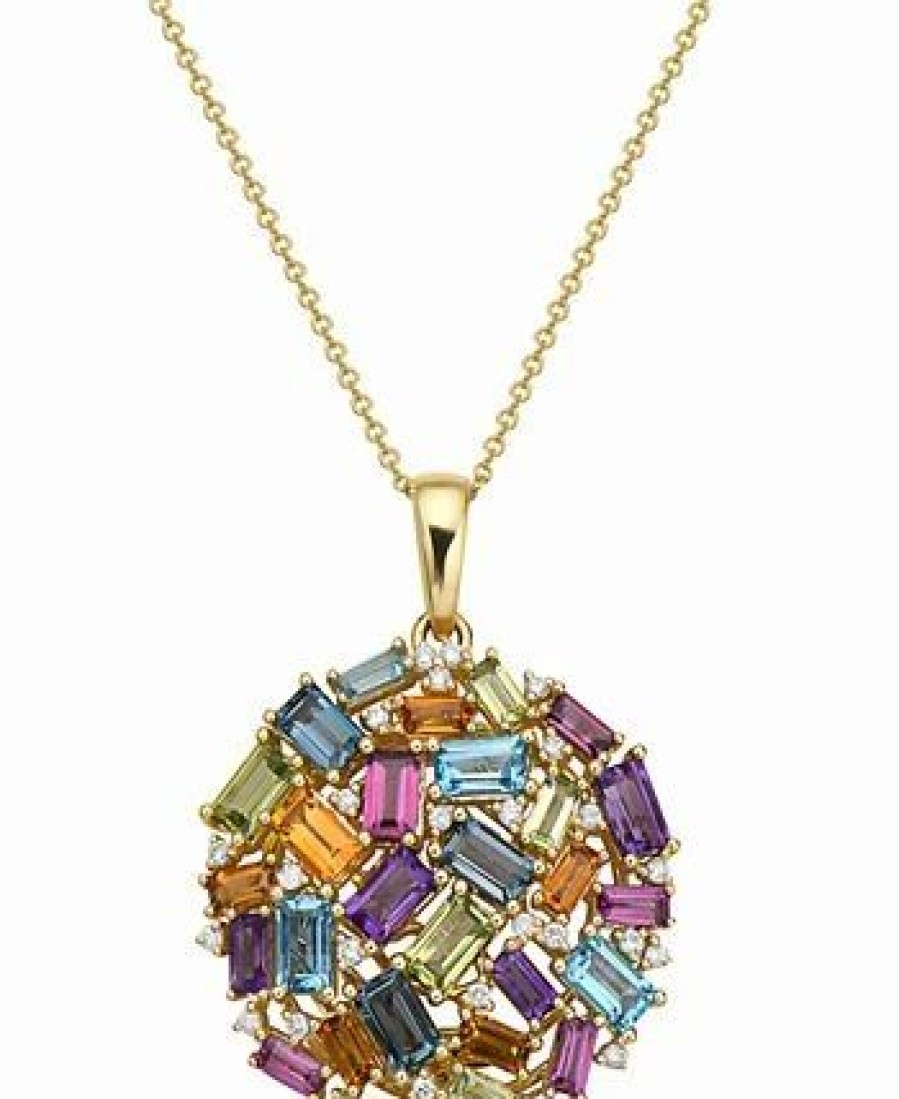 Hot * Effy Collection Multi-Gemstone (5-3/8 Ct. T.W.) & Diamond (1/4 Ct. T.W.) Circle Cluster 18 Pendant Necklace In 14K Gold Multi