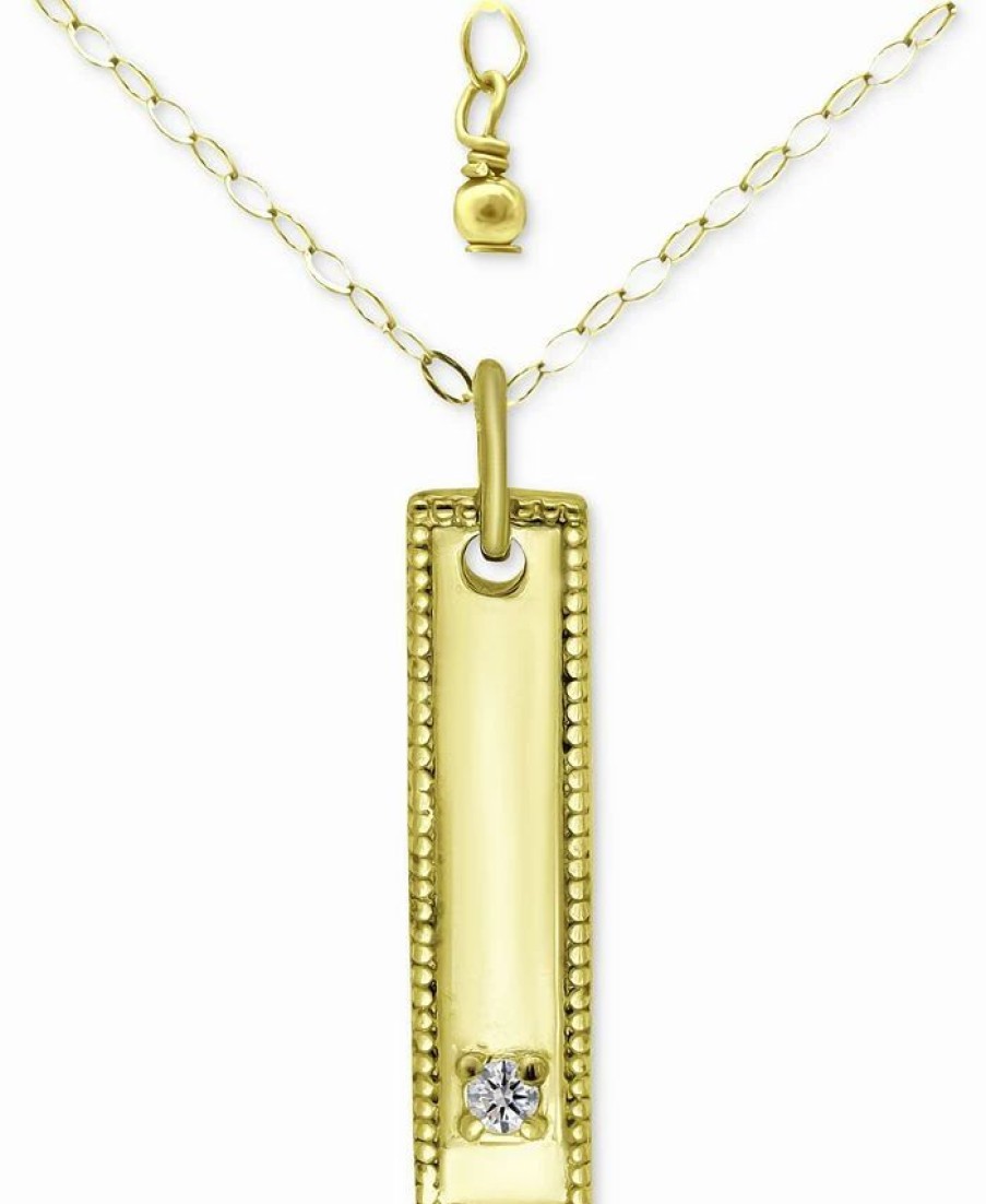 New * Giani Bernini Cubic Zirconia Dog Tag Pendant Necklace In 18K Gold-Plated Sterling Silver, 16 + 2 Extender, Created For Macy'S Gold Over Silver