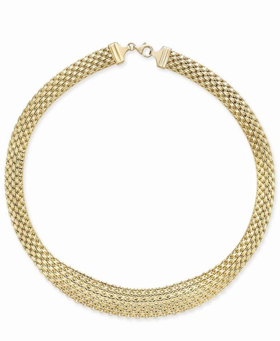 Best * Italian Gold Wide Mesh Graduated 18 Statement Necklace In 14K Yellow Gold (Also In 14K White Gold)