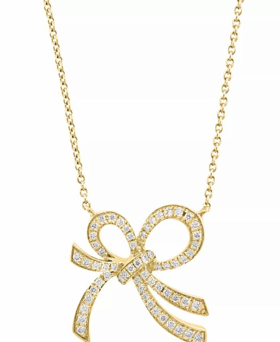 New * Effy Collection Diamond Bow 18 Pendant Necklace (1/4 Ct. T.W.) In 14K Gold Yellow Gold