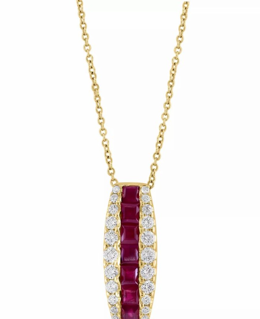 Best * Effy Collection Ruby (1-1/5 Ct. T.W.) & Diamond (1/2 Ct. T.W.) Vertical 18 Pendant Necklace In 14K Gold Ruby