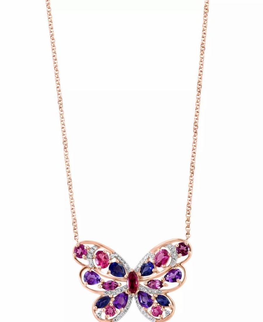 Online * Effy Collection Multi-Gemstone (1-7/8 Ct. T.W.) & Diamond (1/6 Ct. T.W.) 18 Butterfly Pendant Necklace In 14K Rose Gold Multi Gemstone