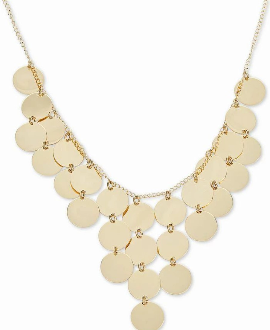 Clearance * Italian Gold Multi-Disc Dangle Disc Statement Necklace In 14K Gold-Plated Sterling Silver, 15-3/4 + 2 Extender Gold Over Silver