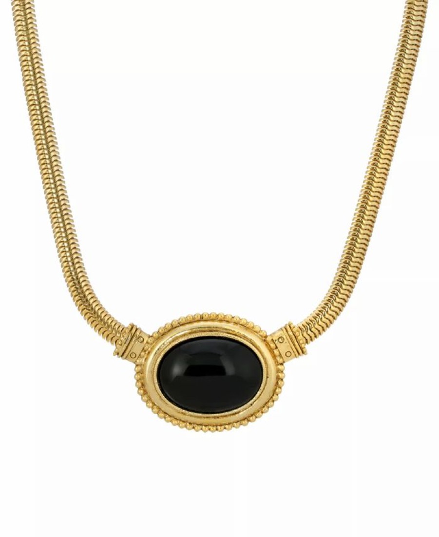 Best * 2028 Gold-Tone Semi Precious Oval Necklace Black