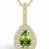 Best * Macy'S Peridot (1 Ct. T.W.) And Diamond (3/8 Ct. T.W.) Halo Pendant Necklace In 14K Yellow Gold Peridot