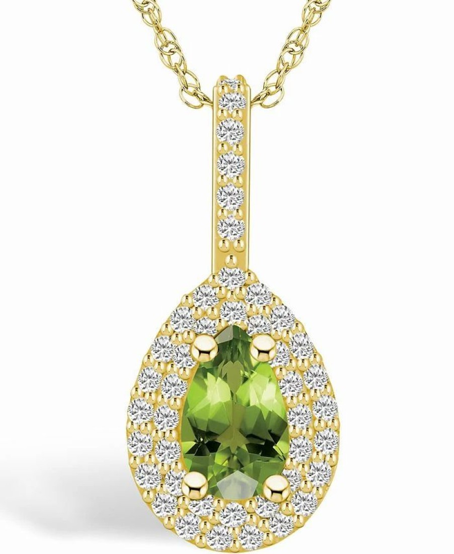 Best * Macy'S Peridot (1 Ct. T.W.) And Diamond (3/8 Ct. T.W.) Halo Pendant Necklace In 14K Yellow Gold Peridot