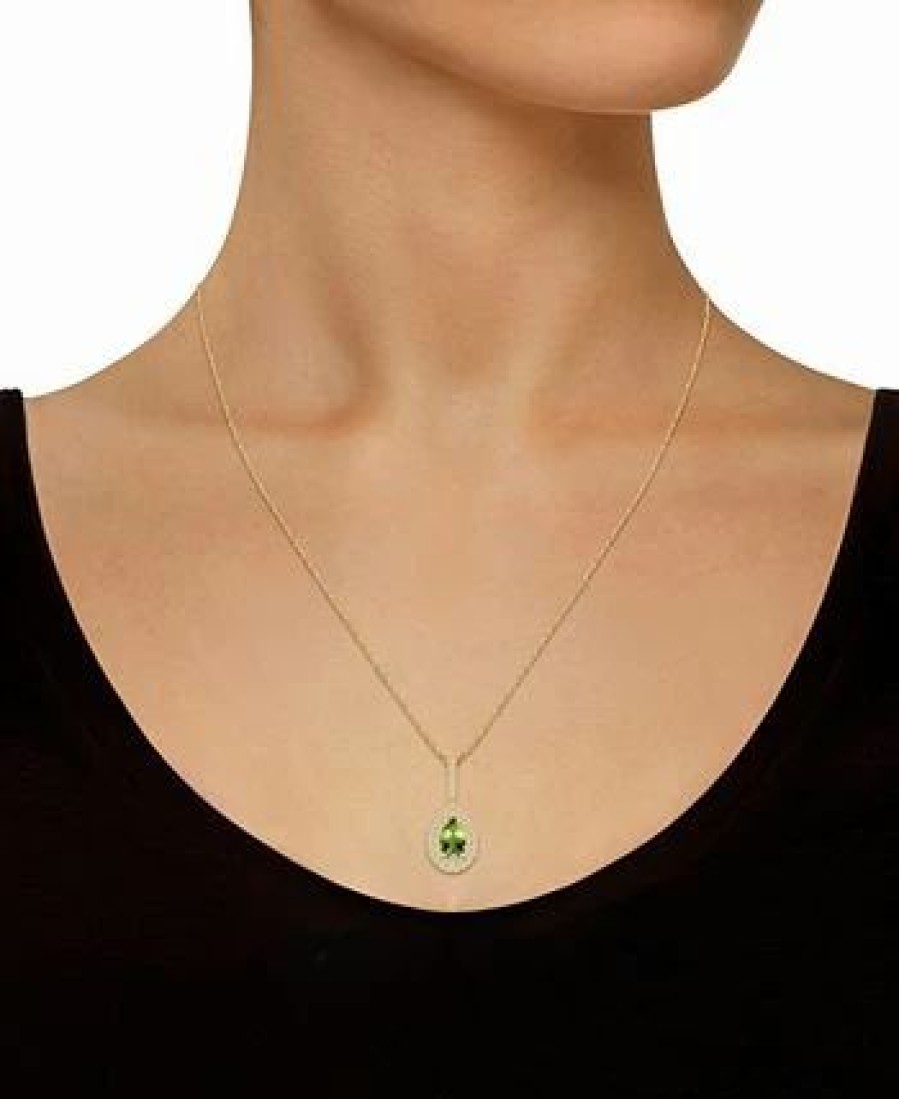 Best * Macy'S Peridot (1 Ct. T.W.) And Diamond (3/8 Ct. T.W.) Halo Pendant Necklace In 14K Yellow Gold Peridot