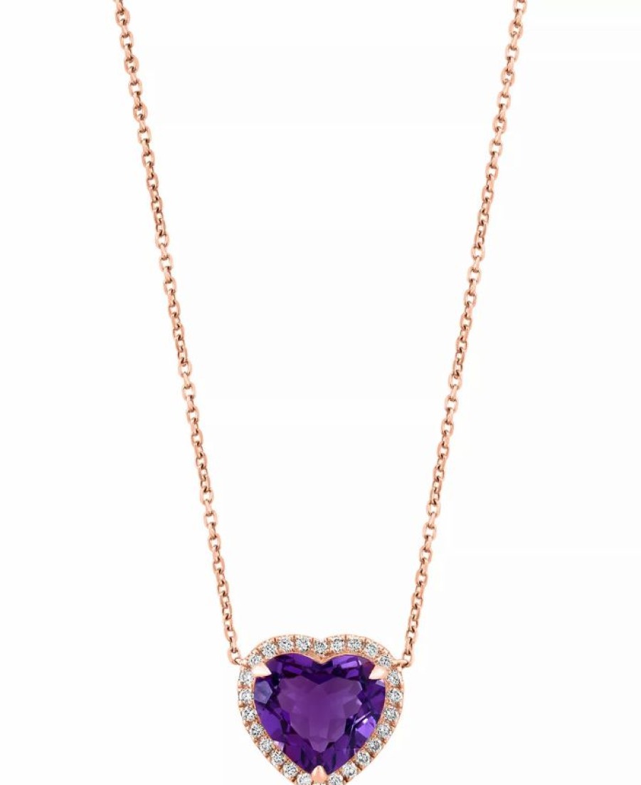 Clearance * Effy Collection Amethyst (3-5/8 Ct. T.W.) & Diamond (1/4 Ct. T.W.) Heart 18 Pendant Necklace In 14K Rose Gold Amethyst