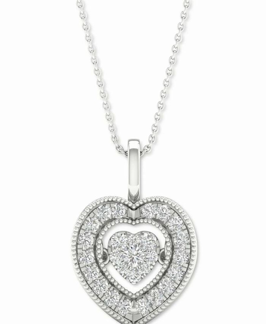 Wholesale * Macy'S Diamond Heart Halo Cluster Pendant Necklace (1/4 Ct. T.W.) In 10K White Gold, 16 + 2 Extender White Gold