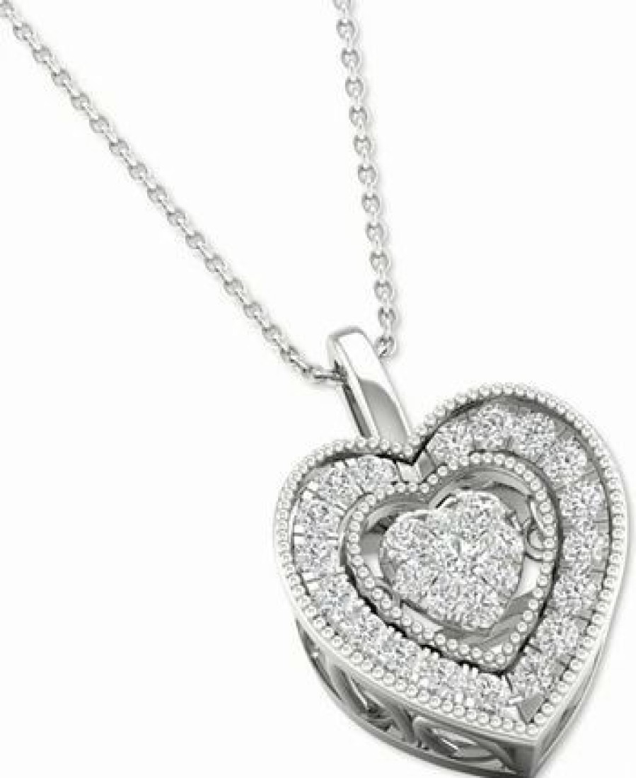 Wholesale * Macy'S Diamond Heart Halo Cluster Pendant Necklace (1/4 Ct. T.W.) In 10K White Gold, 16 + 2 Extender White Gold