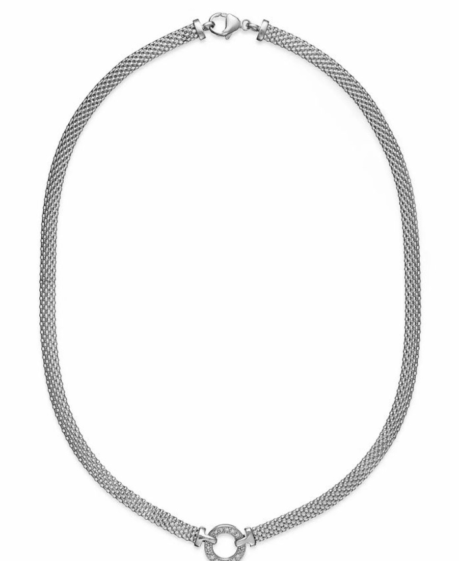 Best * Macy'S Diamond Mesh Circle Necklace (1/8 Ct. T.W.) In Sterling Silver Sterling Silver