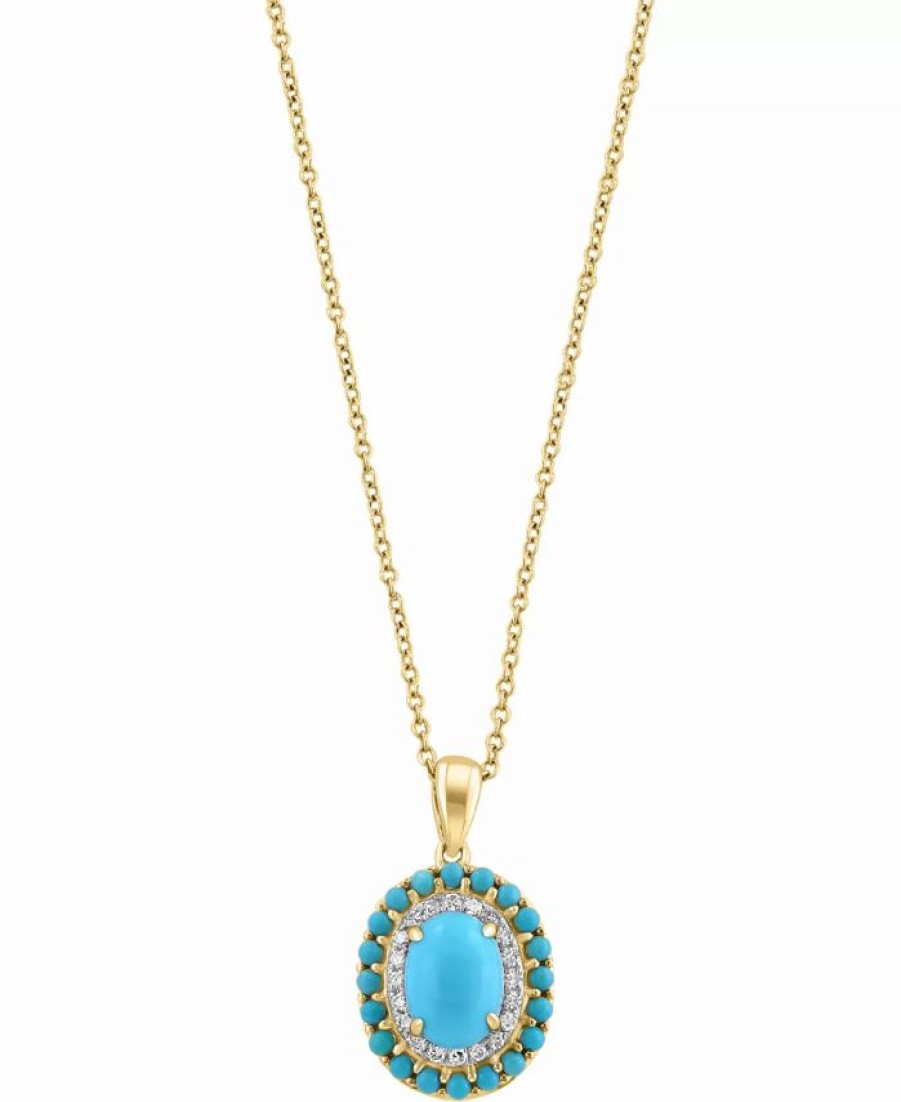 Clearance * Effy Collection Turquoise & Diamond (1/5 Ct. T.W.) Halo 18 Pendant Necklace In 14K Gold 14K Gold