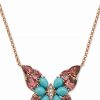 Hot * Effy Collection Turquoise, Pink Tourmaline (1 Ct. T.W.), & Diamond Accent Butterfly 18 Pendant Necklace In 14K Rose Gold 14K Rose Gold