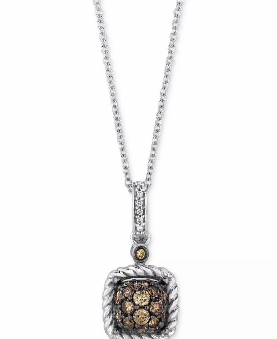 Clearance * Le Vian Chocolatier Diamond Square Cluster 18 Pendant Necklace (3/8 Ct. T.W.) In 14K White Gold White Gold