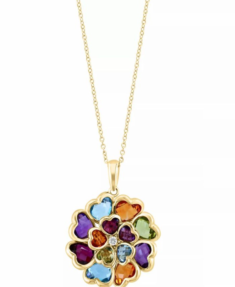 Wholesale * Effy Collection Multi-Gemstone (9-1/6 Ct. T.W.) & Diamond Accent Heart Cluster 18 Pendant Necklace In 14K Gold Multi Color