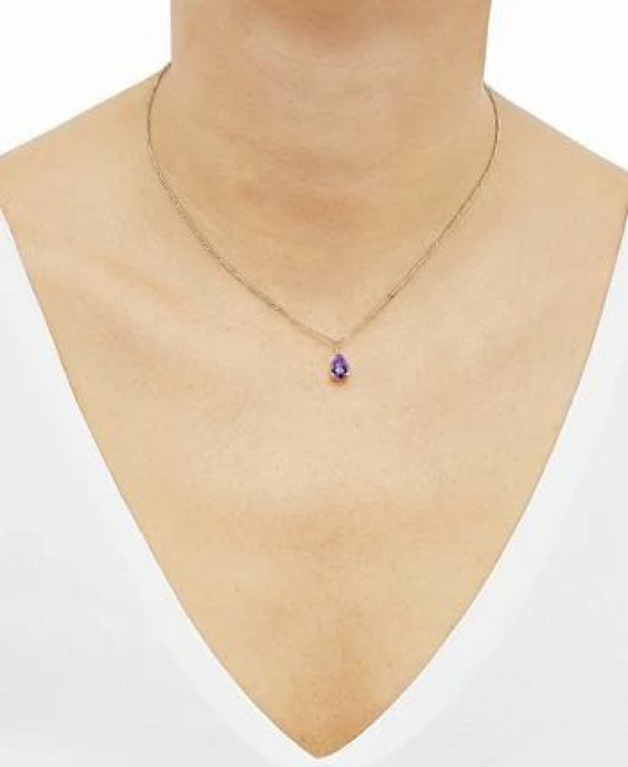 Best * Macy'S Amethyst Pear Solitaire Pendant Necklace (1 Ct. T.W.) In 14K Gold-Plated Sterling Silver, 16 + 2 Extender Amethyst