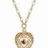 Hot * 2028 Gold-Tone Pink Flower Heart Mirror Pendant Necklace Pink