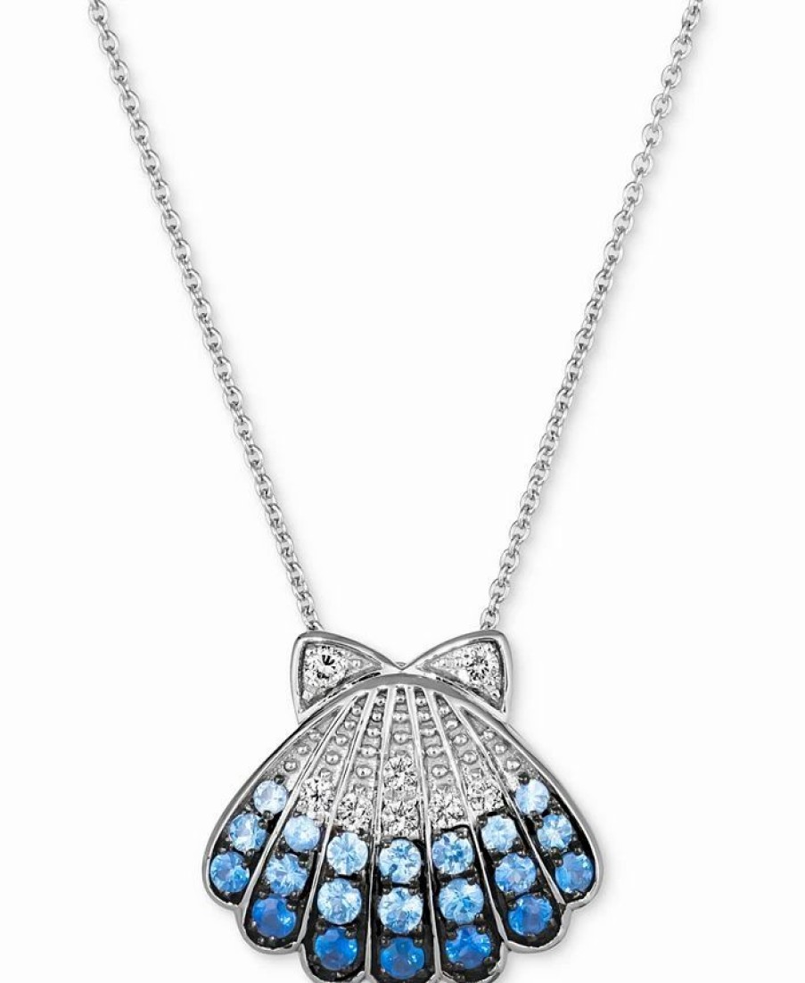 Clearance * Le Vian Multi-Sapphire (5/8 Ct. T.W.) & Nude Diamond (1/20 Ct. T.W.) Shell Pendant Necklace In 14K White Gold, 18 + 2 Extender No Color