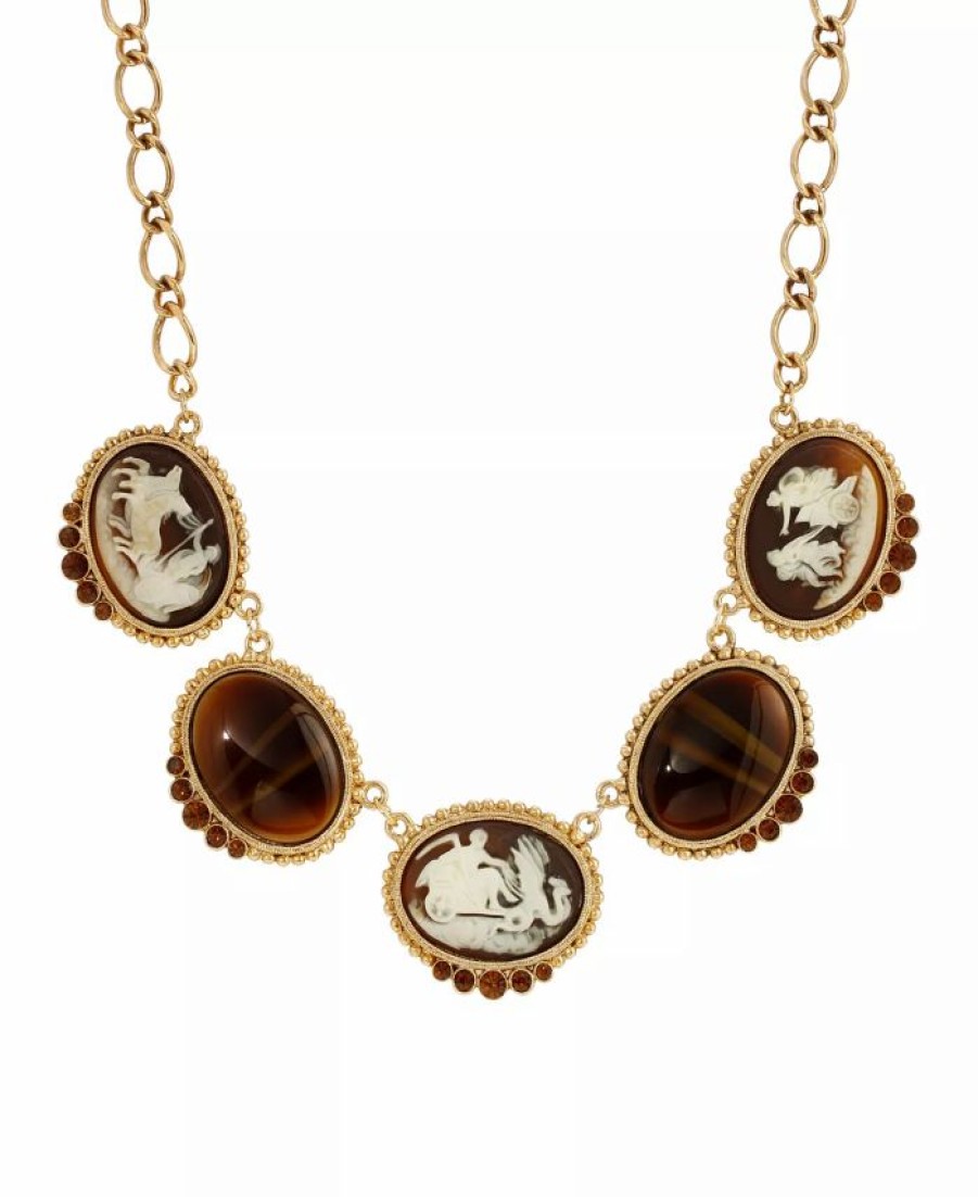 Clearance * 2028 Oval Tiger Eye Cameo Adjustable Necklace, 16 + 3 Brown