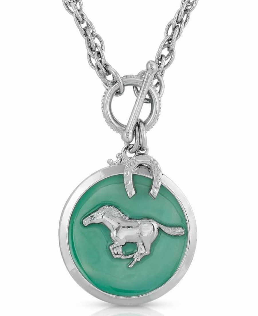 Clearance * 2028 Silver-Tone Enamel Horse Pendant Toggle Necklace Turquoise